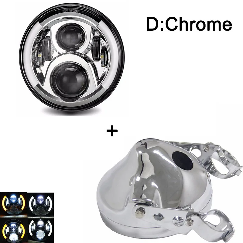 60W Chrome 1set D 7 дюймов светодиодные фары мотоцикла 40 Вт/60 Вт/80 Вт/90 Вт и 7 дюймов корпус корпуса фары кронштейны для Harley Yamaha Honda Suzuki Moto - Цвет: 60W Chrome 1set D