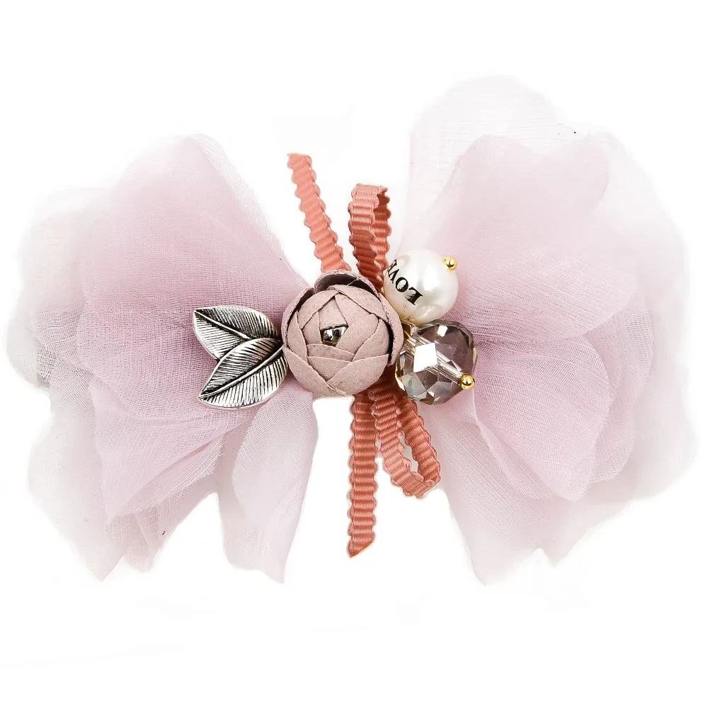 

3.4 inches soft silk bowknot bud leaf design Barrettes fine hair clips claw for women and girls