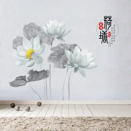 120*145 см лотос в китайском стиле ПВХ настенный стикер DIY винтажный цветок гостиная