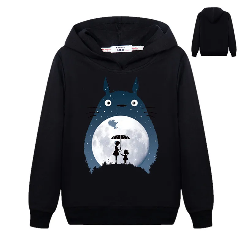 Новая Милая Толстовка totoro для мальчиков, повседневные топы с 3D рисунком в стиле Харадзюку, пуловер с капюшоном для девочек, одежда для студентов - Цвет: Black