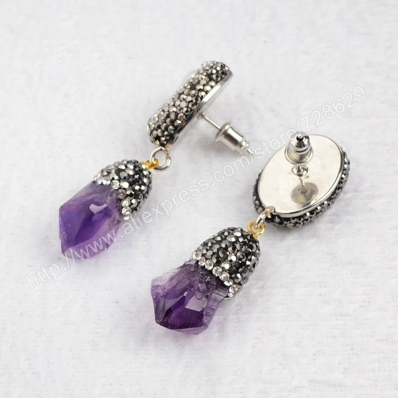 Vintage Stylish Pearl Drop Earrings Handcraft &amp Natural Amethyst Quartz With Black Gun ZC Stone Dangle Druzy J02 | Украшения и