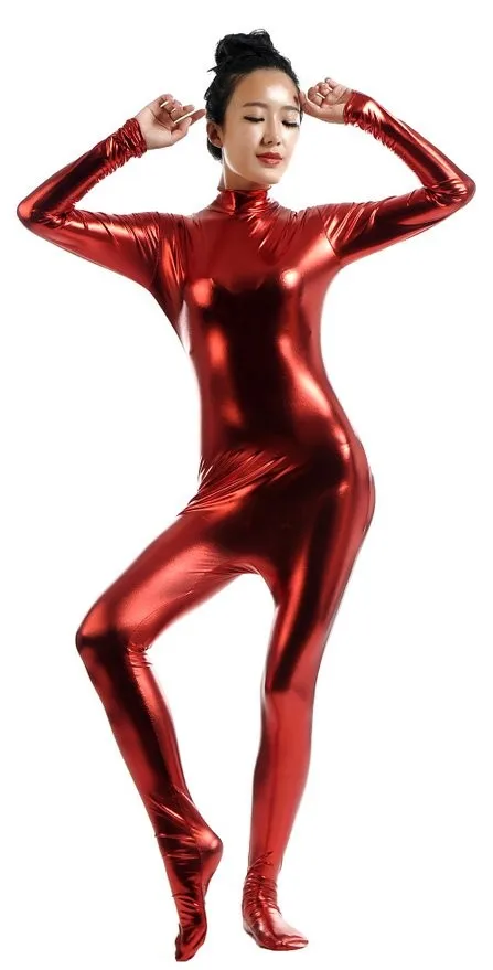 LZCMsoft женский костюм на молнии с длинным рукавом Zentai полностью металлический боди