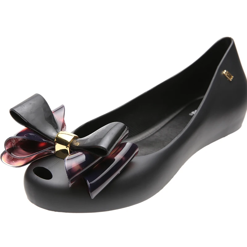 black Melissa/оригинальная обувь; коллекция года; женские сандалии на плоской подошве с бантом; Брендовая обувь melissa; женские прозрачные сандалии; женская прозрачная обувь на нескользящей подошве - Цвет: black