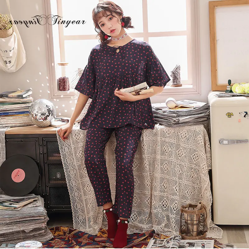 Tinyear новый список 2019 хлопок Loungewear для женщин в горошек костюмы комплект Дамы