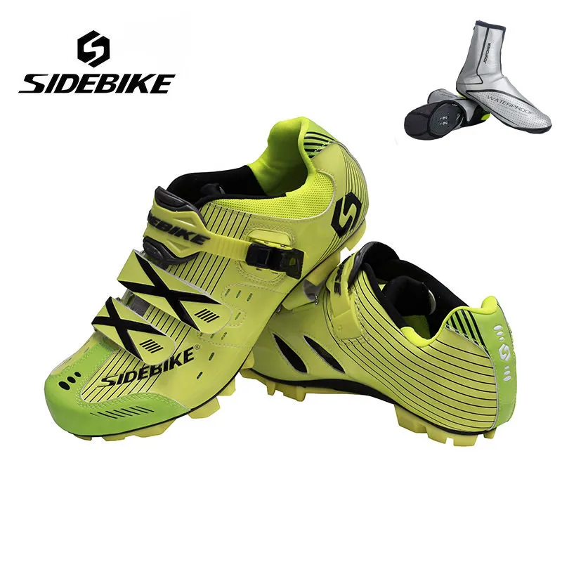 yellow with overshoe Sidebike велосипедные туфли Для мужчин Для женщин велосипедная обувь дышащий Pro самофиксирующаяся MTB велосипедные туфли Спортивная Zapatillas; европейские размеры 39-46 - Цвет: yellow with overshoe