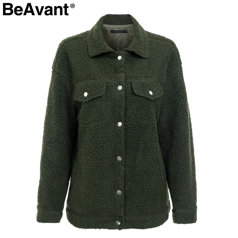 Army Green BeAvant, овечья шерсть, зимнее женское плюшевое меховое пальто, теплое, трендовое, меховое, розовое, женское пальто, куртка с карманом, короткое пальто из искусственного меха, верхняя одежда - Цвет: Army Green