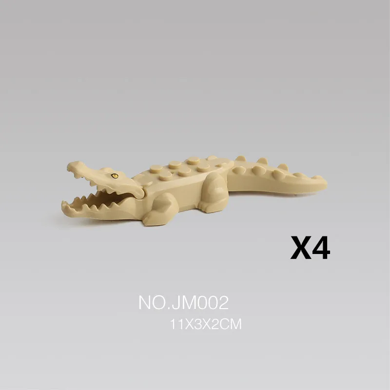 KhakiCrocodile-4pcs Животные строительные блоки Акула Леопард корова крокодилы кирпичи развивающие игрушки для детей подарок животные город аксессуары C095 - Цвет: KhakiCrocodile-4pcs