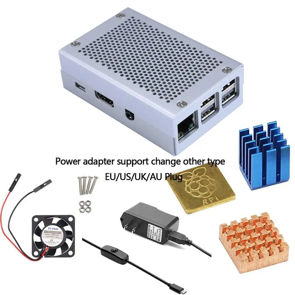 case fan charger Чехол Raspberry Pi с вентилятором и радиатором для Raspberry pi чехол с вентилятором алюминиевый радиатор для Raspberry Pi 3 Model B - Цвет: case fan charger