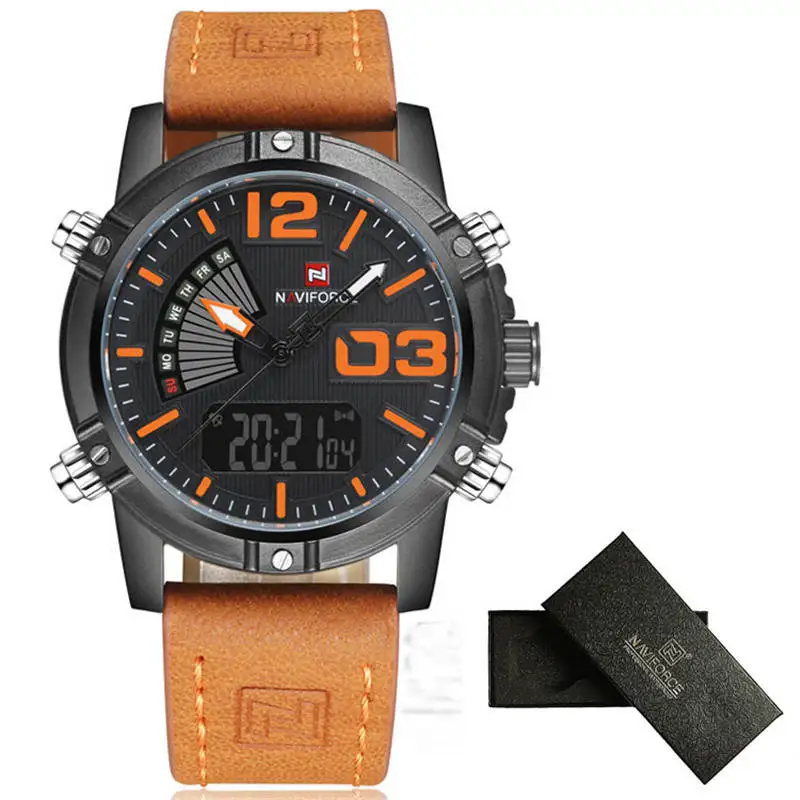 NF9095 orange NAVIFORCE часы мужские роскошные кожаные модные военные спортивные наручные часы водонепроницаемые мужские часы Relogio Masculino часы с коробкой - Цвет: NF9095 orange