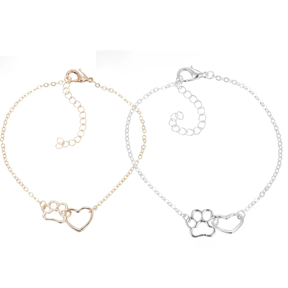 

12 шт./лот, браслет в виде сердца, собаки, кошки, женский браслет-цепочка для девочек, золотые ювелирные украшения, браслет с подвеской