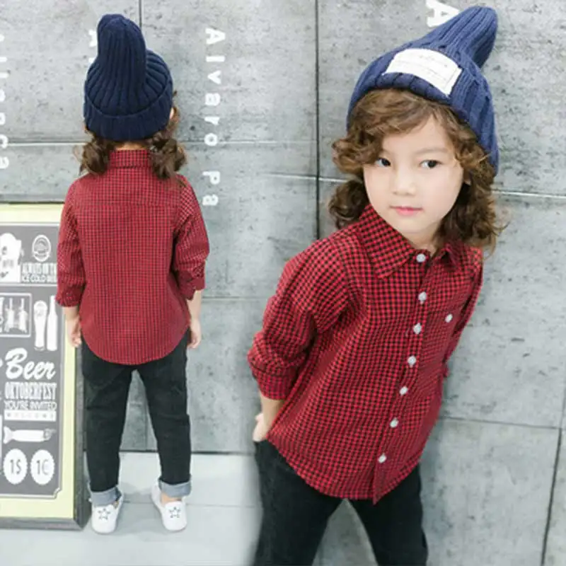 Рубашка для девочек топ 2018 красная клетчатая модная детская одежда рубашка с