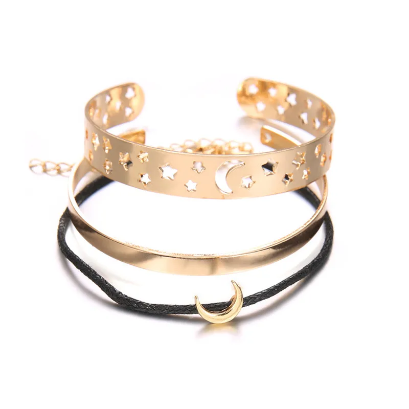 3 шт./компл. женский модный кожаный многослойный золотистый браслет с Луной и
