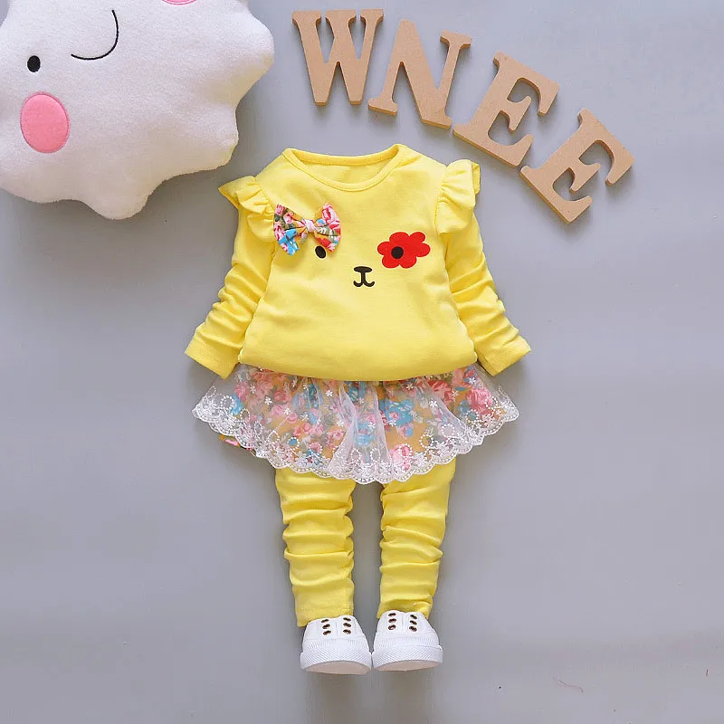 Комплект одежды для маленьких девочек BibiCola хлопковый топ и штаны на весну осень