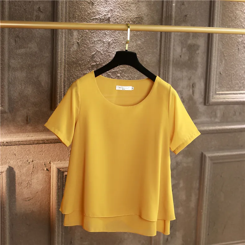 yellow Banerdanni, Новое поступление, женская шифоновая рубашка, Летняя Повседневная блуза с коротким рукавом, свободные женские топы с круглым вырезом размера плюс 5XL - Цвет: yellow