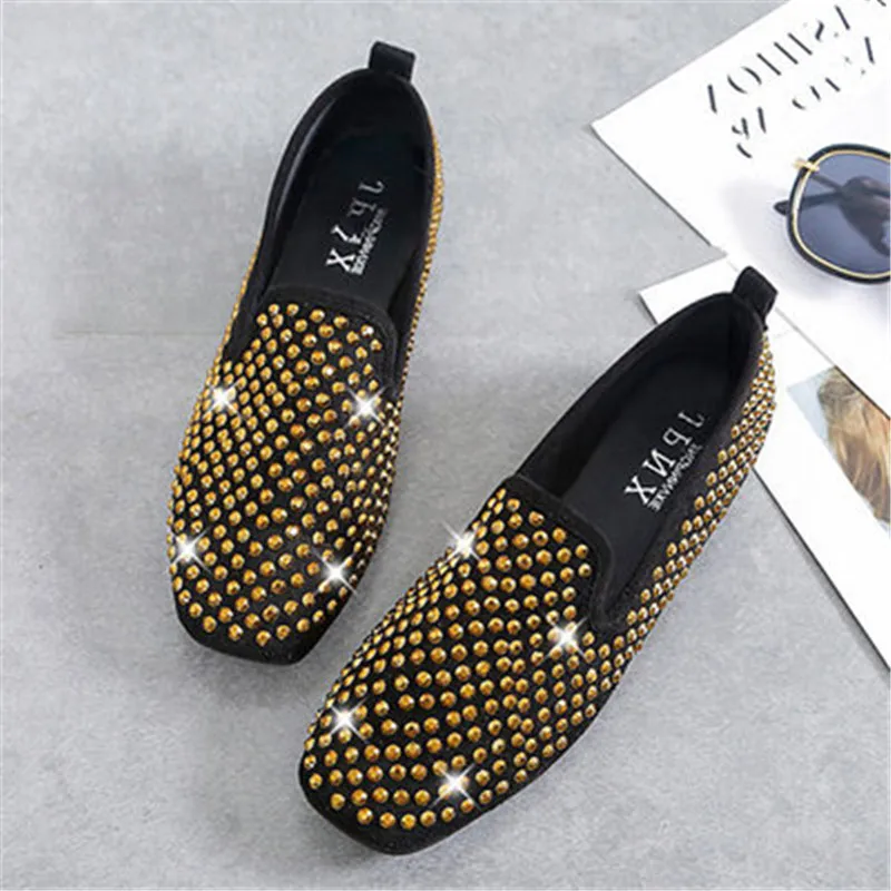 Comfortable Women Flat Shoes Crystals Embellished PU Slip-on Ladies Lazy Loafers 2019 Autumn New Style Casual | Обувь