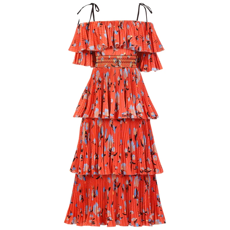 Для отпуска в богемном стиле красное цветочное напечатанное Каскадное