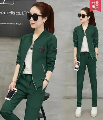 Весенний и осенний Женский комплект из двух предметов, пальто и брюки, Одноцветный Повседневный корейский спортивный костюм, женская одежда, 2 комплекта - Цвет: 7