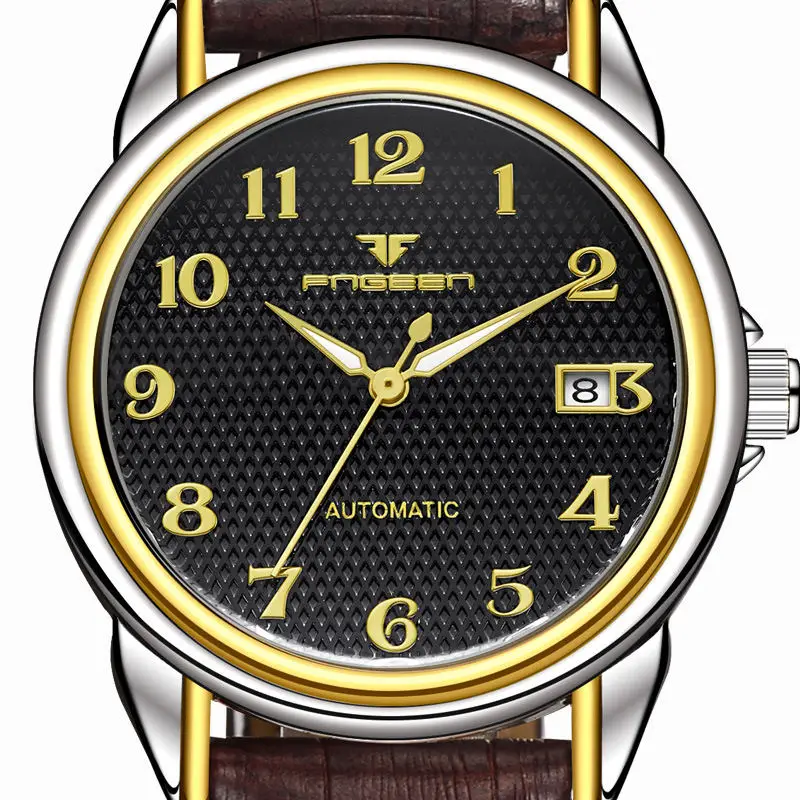 leather black Механические часы для мужчин s Лидирующий бренд Роскошные часы для мужчин светящийся Календарь Водонепроницаемые наручные часы из нержавеющей стали автоматические наручные часы - Цвет: leather black