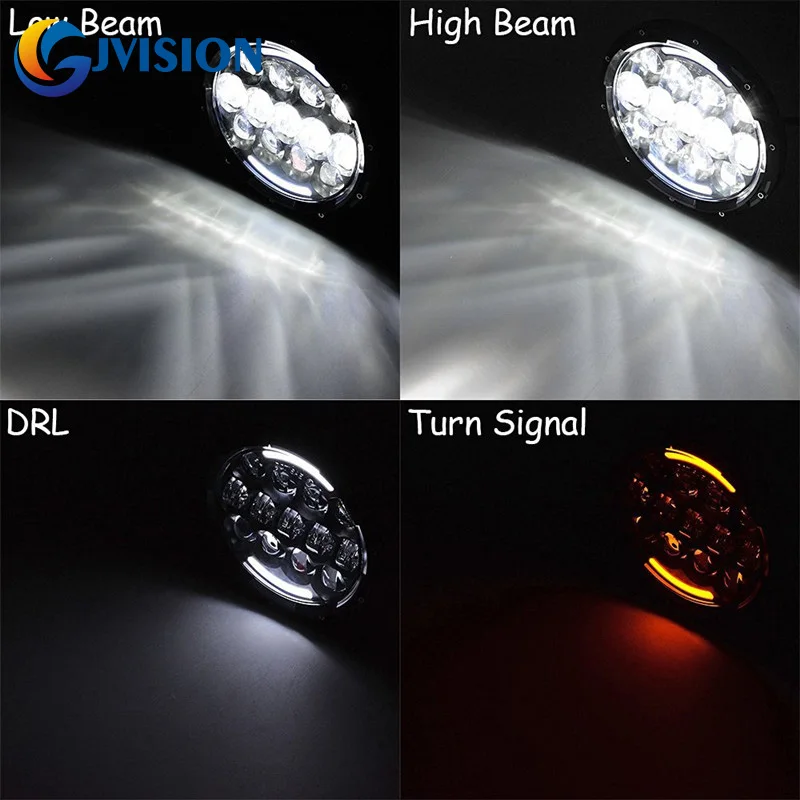 Черный/хром 105 Вт 7 дюймов светодиодный фара для мотоцикла Hi/Lo луч Halo Кольцо желтое