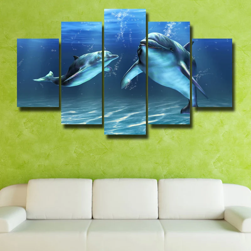 5 шт./компл. холст художественные картины на холсте синий Дельфин панелей