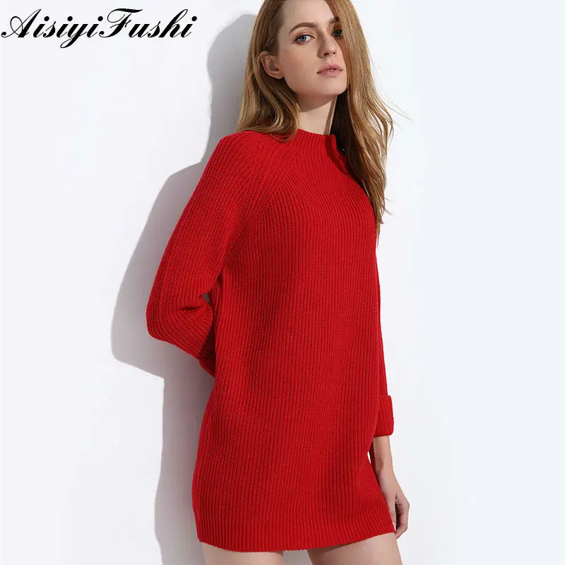 Women Sweater Oversize Pullovers Loose Knitting Long Sleeve Solid Color Slim Elastic Dress Autumn Robe Pull Hiver | Женская одежда