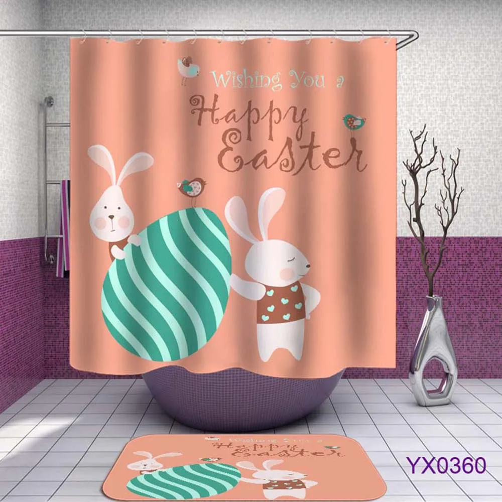 Easter Shower Curtain Rabbit Bear Chick Sun Cloud Bathroom Waterproof Hedgehog Goat Bath For The Animal | Дом и сад