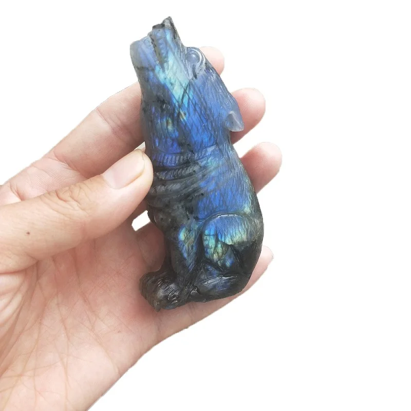 labradorite wolf Натуральный Камень лабрадорит дух зверя волк лазурит флюорит голова кристалл резьба украшение статуи животных скульптура ремесла - Цвет: labradorite wolf
