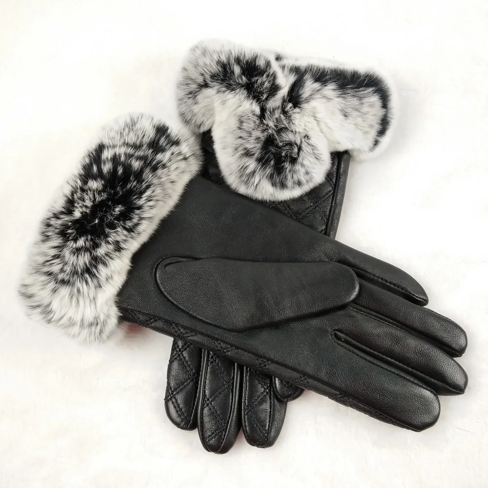 New 2019 Real Rex Rabbit Fur Women Gloves Winter Genuine Sheep Leather Mittens Fashion Touchscreen gloves Free Shipping BZ8002 | Аксессуары