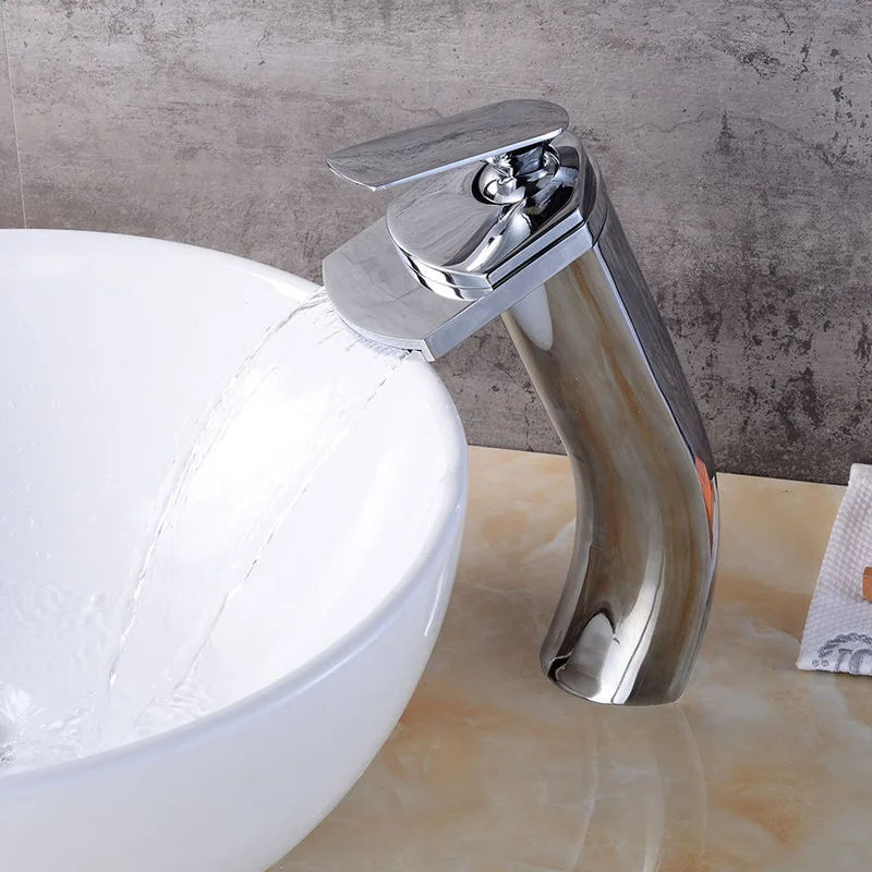 2019 Bathroom Faucets Single Handle Hole Brass Basin Cold Hot Water Mixer Tap Waterfall Deck Mounted | Обустройство дома