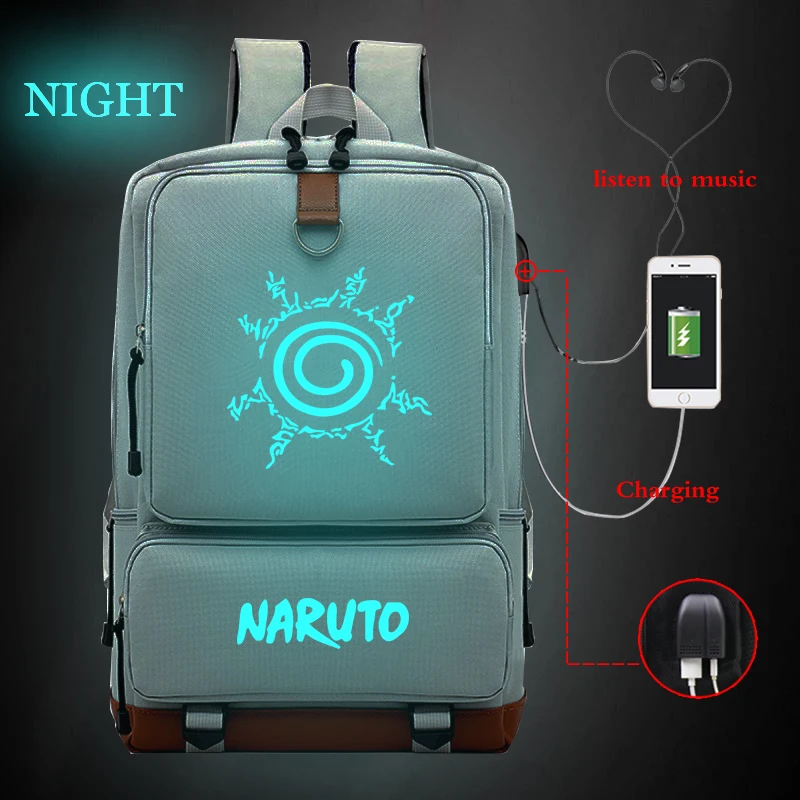 mochila mujer Наруто рюкзаки аниме светящаяся сумка для ноутбука usb зарядка Рюкзак Унисекс Школьные Сумки Sac Dos дорожная сумка для колледжа Bookbag - Цвет: mochila mujer