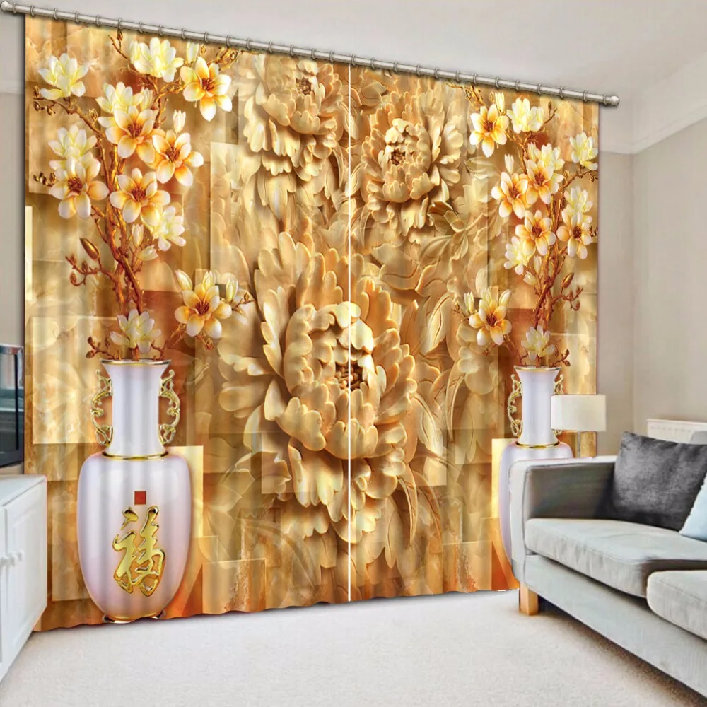 

2018 Modern Blackout Window Curtain Embossed flowers for Living room Bedroom Blackout 3D Curtain