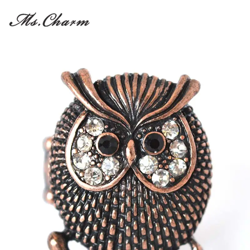 2015 модные Мода Винтаж розовое золото Цвет Сова Кристалл Бесплатная Размеры