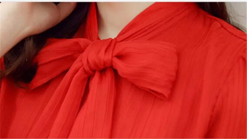 Женская шифоновая блузка с длинным рукавом и бантом на воротнике|blusas femininas|blouse women