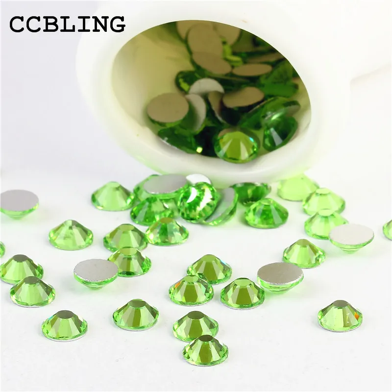 CCBLING Crystal Peridot ss3-ss30-пакет Стразы для ногтей с плоской задней поверхностью без