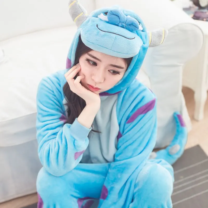 кигуруми Пижама с мультяшным принтом Салливан Кигуруми для женщин Monster Onesie Pijamas