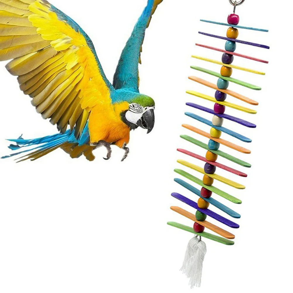 Животные птицы Попугай деревянная палка бусины качели висит жевательная игрушка