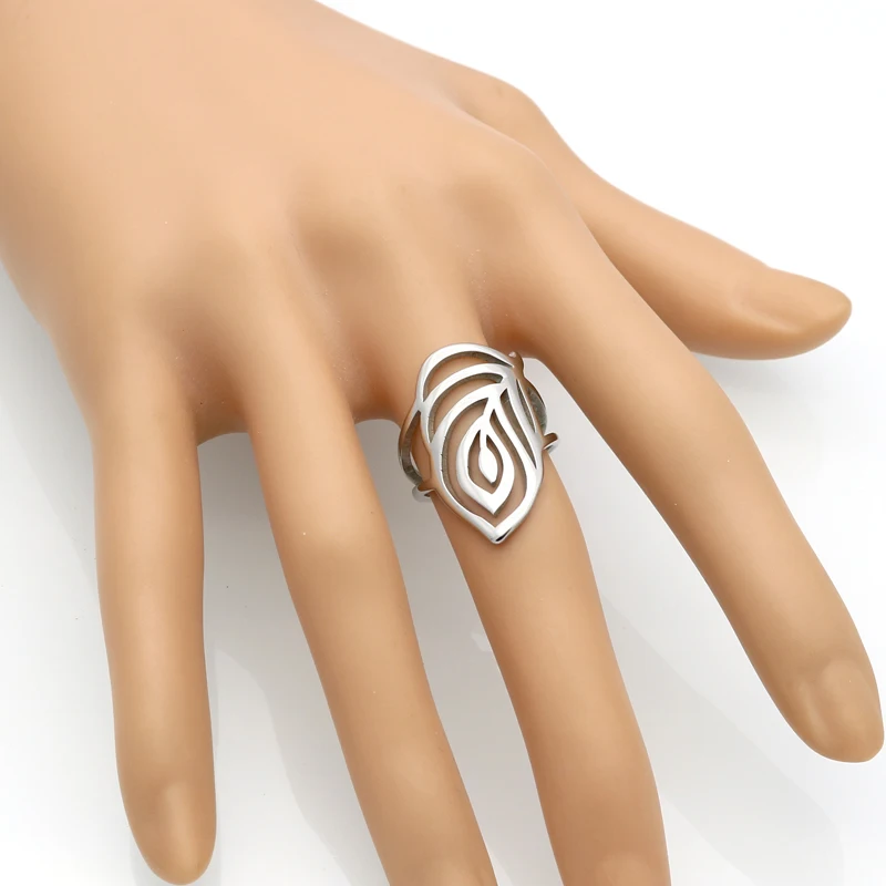 

BORASI Brand New Gold Color Hollow Big Leaf Rings For Women Stainless Steel Ring Cocktail Party Fashion Female Jewelry