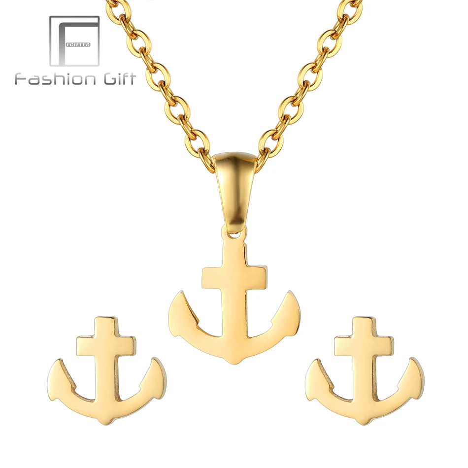 FGifter ювелирный набор золотого цвета якорь ожерелье серьги ювелирных изделий из