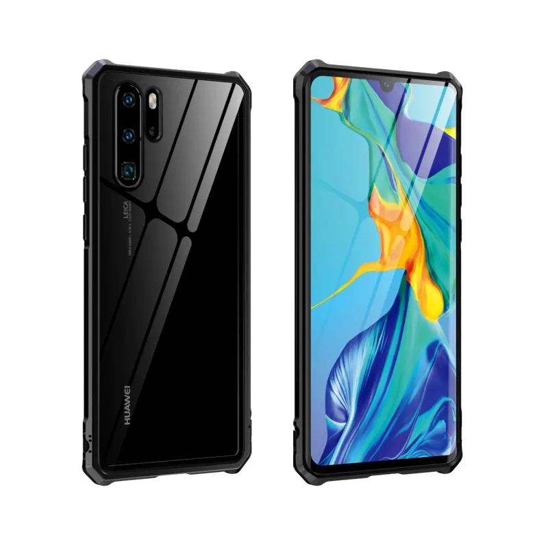 Для huawei P30 Pro роскошный противоударный чехол металлический бампер для huawei P30 чехол P30 удобный телефонный Футляр закаленного Стекло задняя крышка - Цвет: black