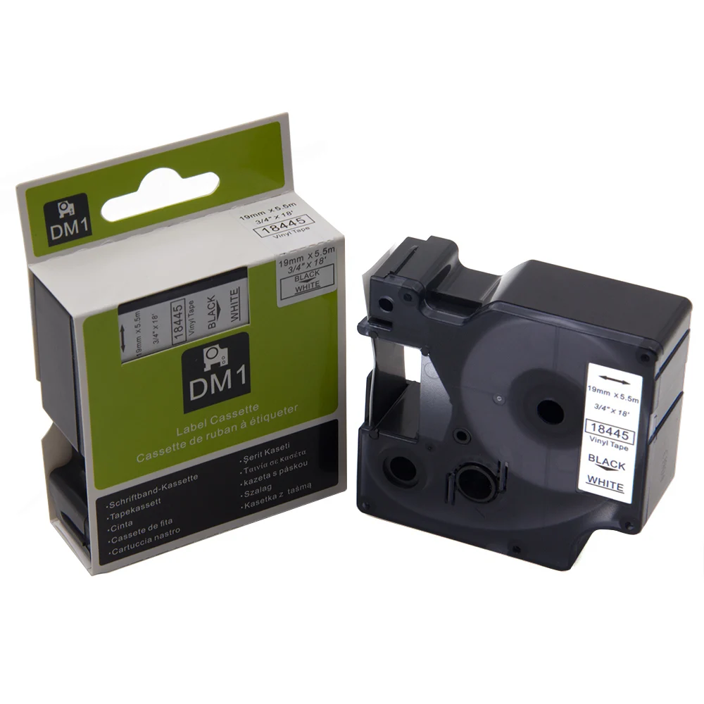 Absoonic 19 мм IND виниловый лейбл DYMO Rhino 18445 черный на белой лейбльной ленте