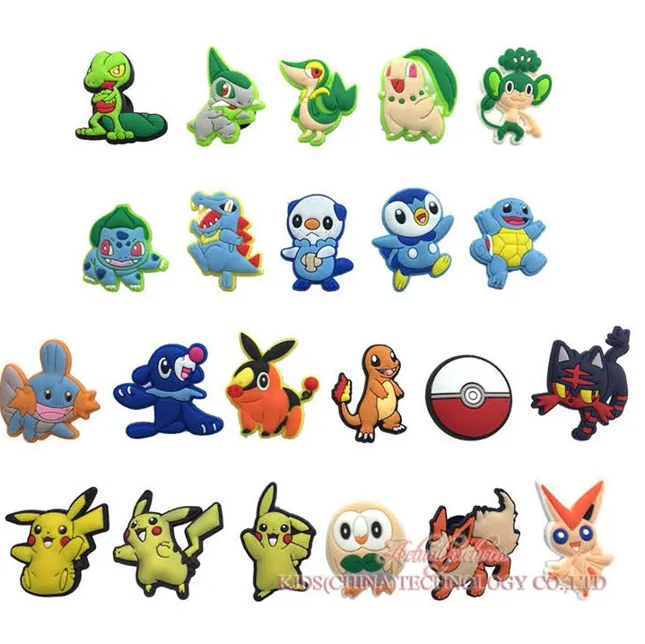 Pokemon Смешанные модели 100 шт Моана трооллы Улица Сезам мультфильм ПВХ обуви подвески, аксессуары для обуви украшения для браслетов, Fit croc jibz - Цвет: Pokemon