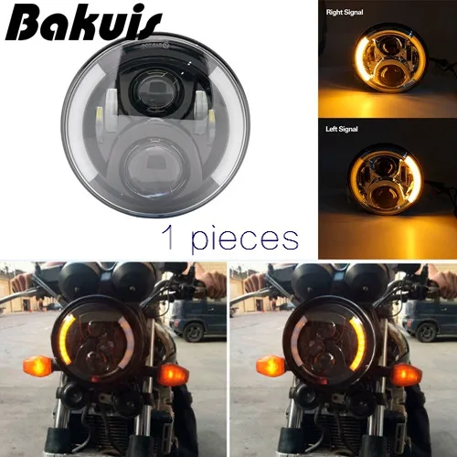 1 pcs Black Для Лада Нива 4x4 suzuki samurai " светодиодный DRL H4 Halo Фары для ваз 2101 7 дюймов светодиодный налобный фонарь с янтарным указателем поворота влево и вправо - Цвет: 1 pcs Black