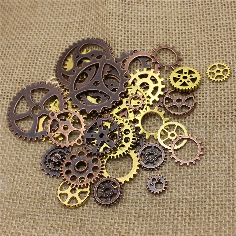Микс 100 шт винтажные брелоки в стиле стимпанк Шестерня кулон два цвета подходят