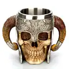 Кружка в виде черепа викингов, Рогатый питлорд, воин, нержавеющая сталь, кружка для пива, козы, рога, каучуковая кружка, кофейная кружка, подарок для Хэллоуина, бара, чашка для чая