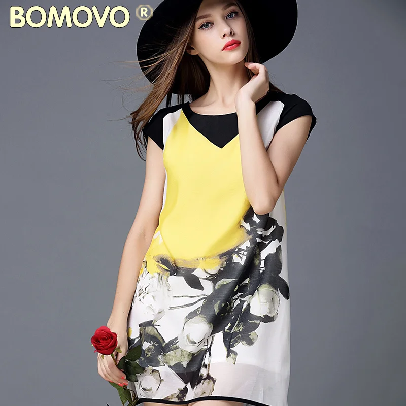 queen 2015 summer women new european and american big round neck short sleeve dress printed organza a-line |