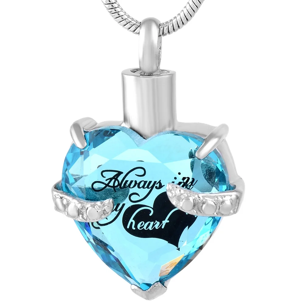 

IJD9790 всегда в моем камень-талисман в форме сердца кристалл урна ожерелье сердце памятный Сувенир Кулон держатель золы кремации ювелирные из...