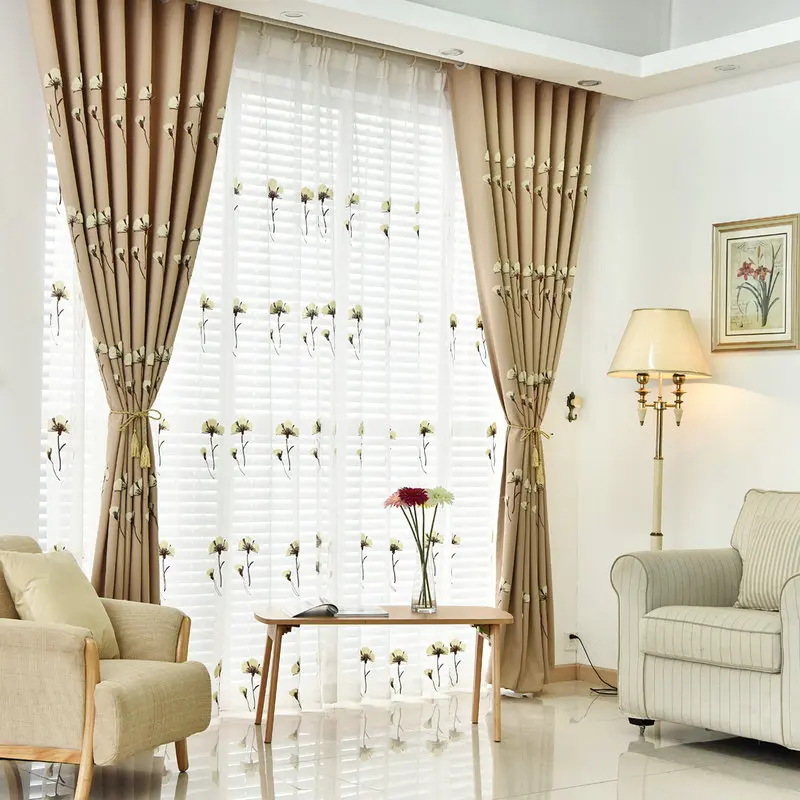 Modern Pattern Fashion Linen Cotton 3D Kapok Curtain for Living Room Bedroom Embroidered Pastoral Floral Tulle | Дом и сад