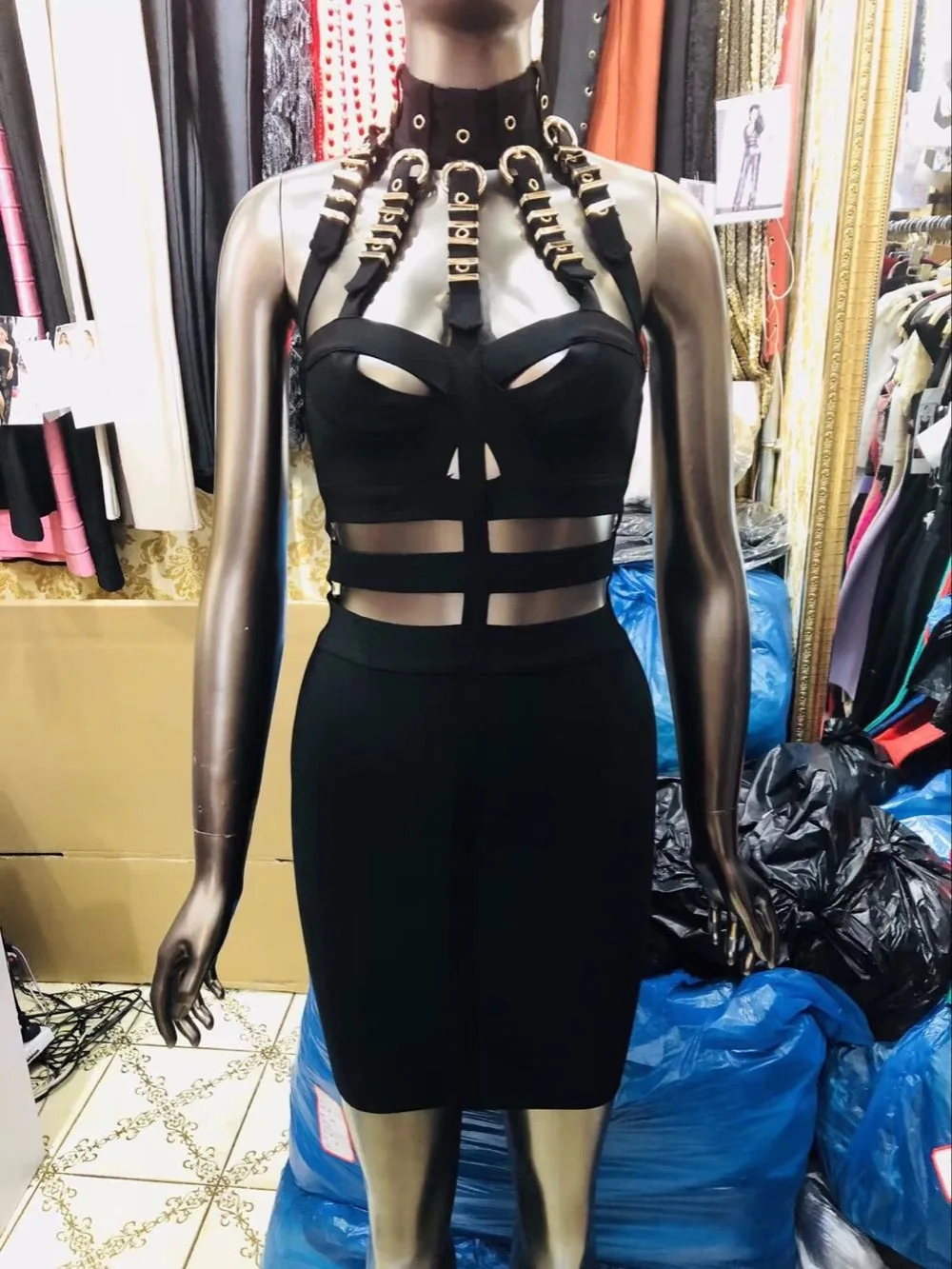High Quality Black Luxury Eyelet Cut Out Celebrity Rayon Bandage Dress Evening Party | Женская одежда