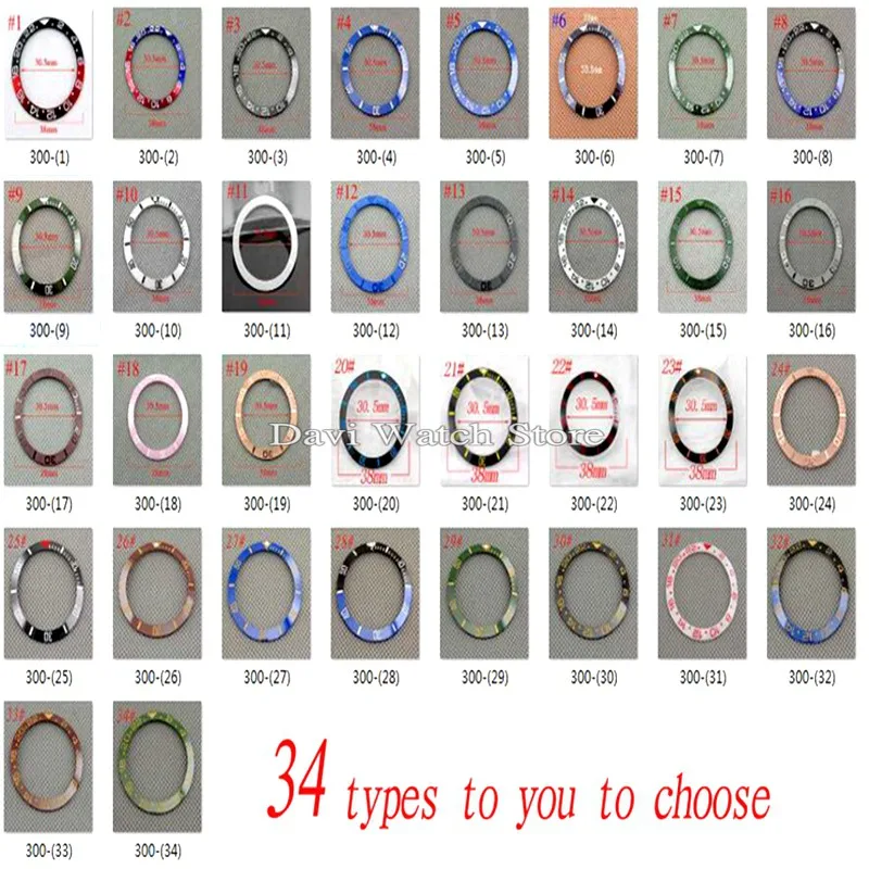 

38mm Red Black Blue Green Ceramic/Titanium bezel insert for 40mm GMT automatic men's watch (34 types)