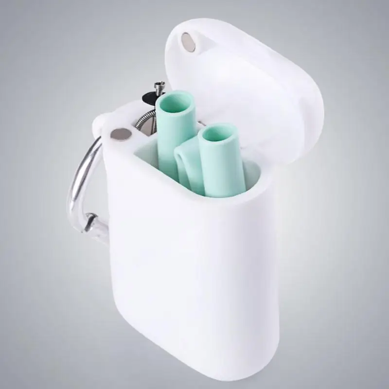 Silicone Green Аксессуары для бара, портативная складная многоразовая щетка для чистки, металлические стальные соломинки для питья, вечерние, изогнутые, для путешествий, силиконовый чехол - Цвет: Silicone Green